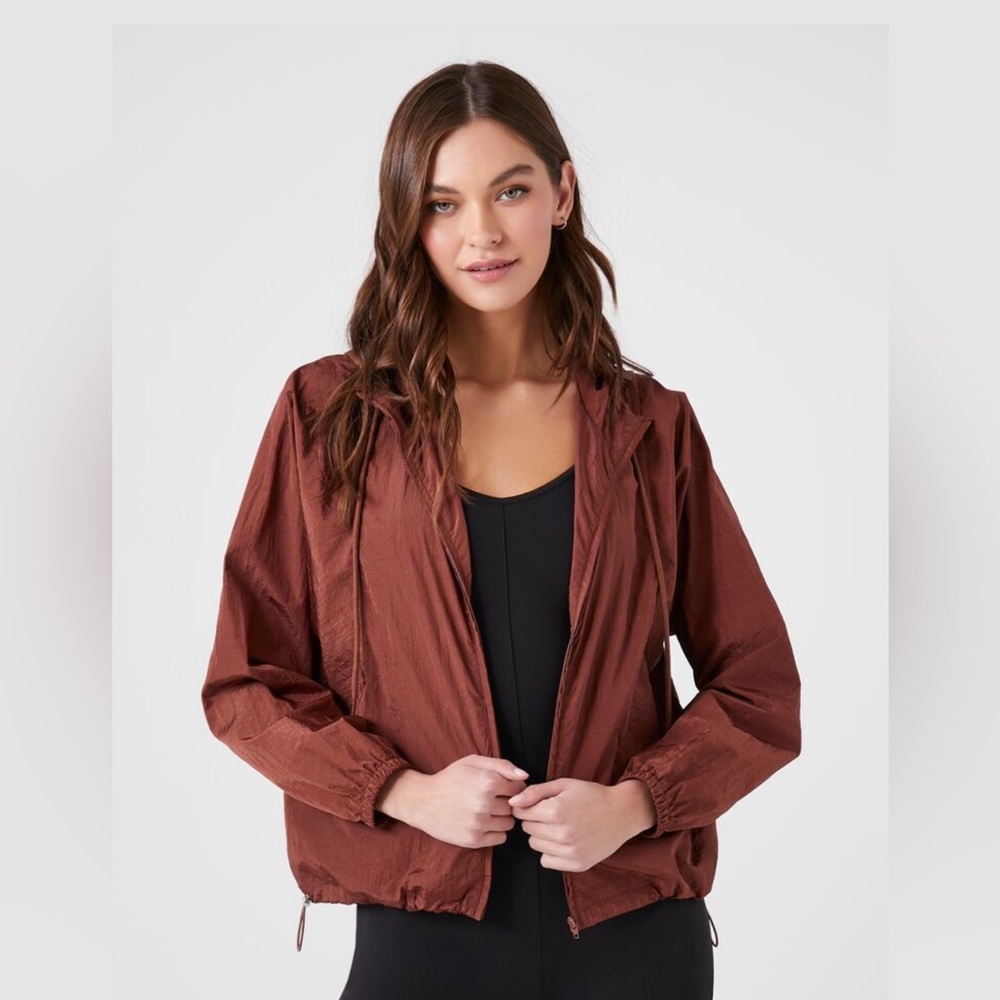 Rust/Brown Hooded Windbreaker Jacket - XL